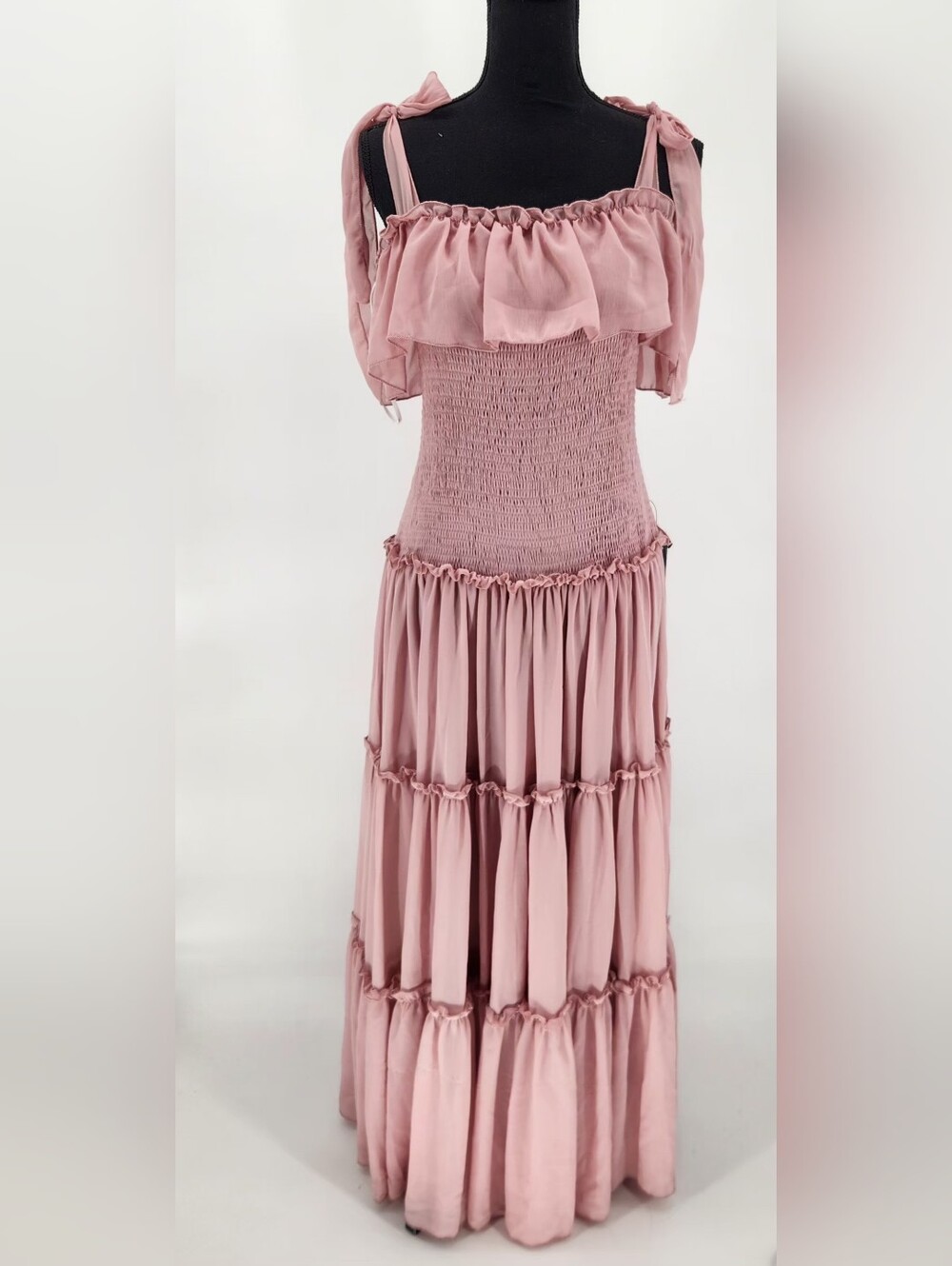 Fairy Tale Dusty Pink Smocked Tie-Strap Wedding guest, bridesmaid Dress Large